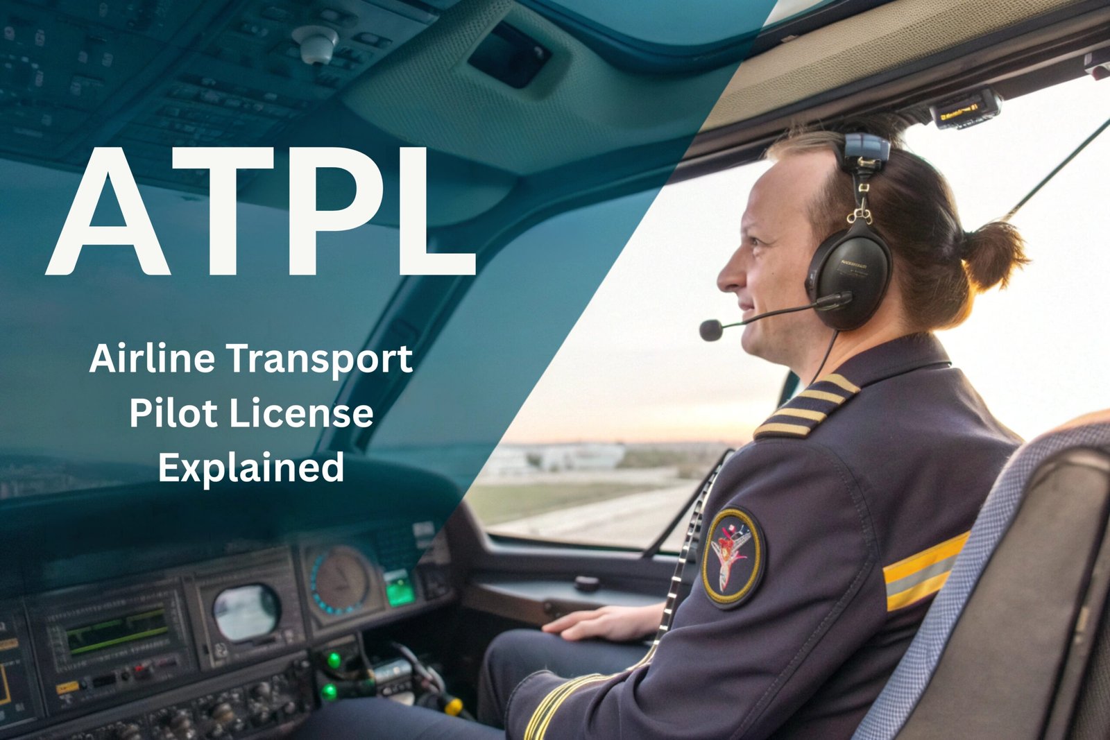 Pilot in cockpit with headset, representing ATPL Airline Transport Pilot License explained.
